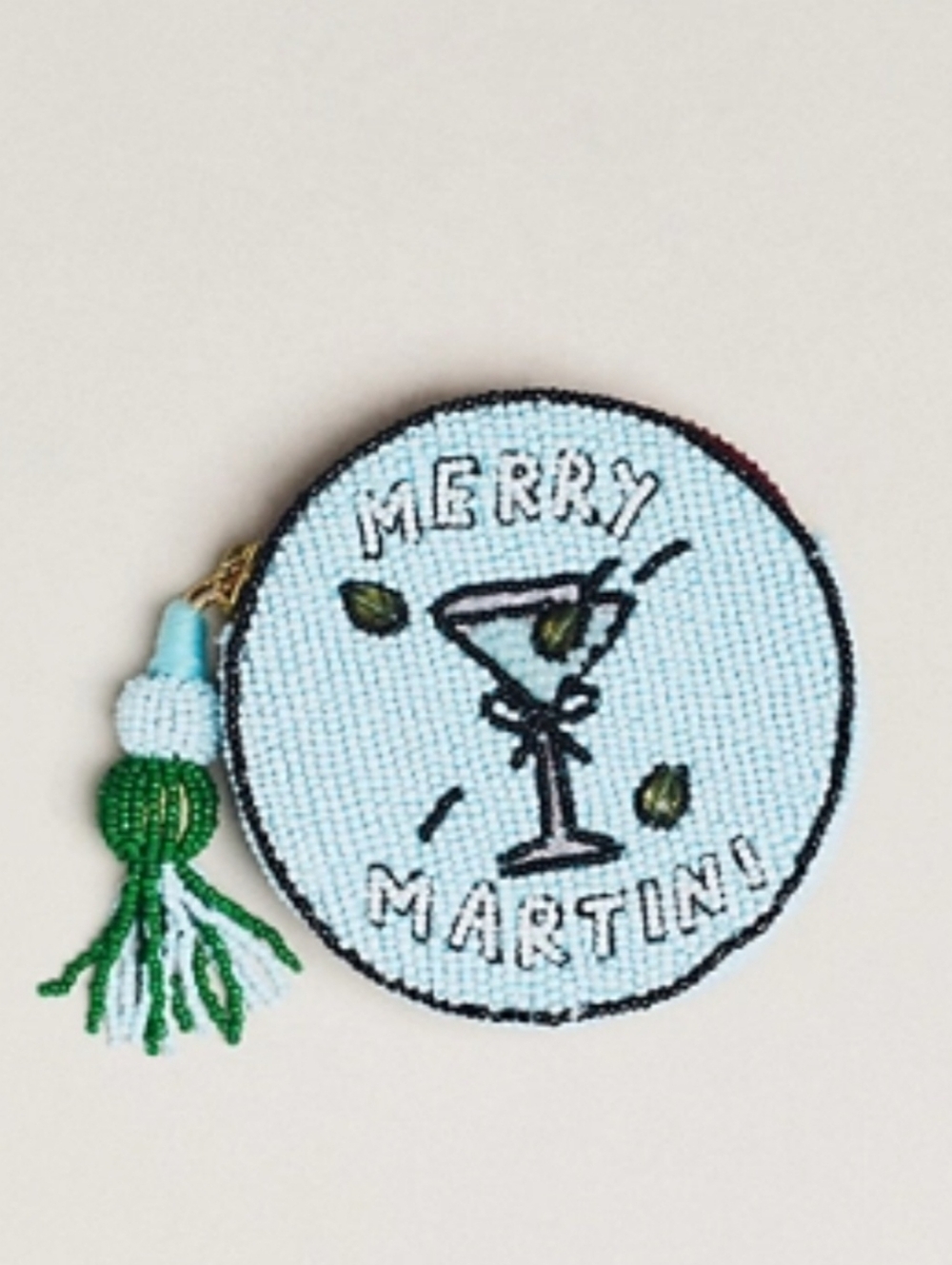 Anthropologie Illustrated Round Beaded Coin Purse - Merry Martini- Blue - NWT